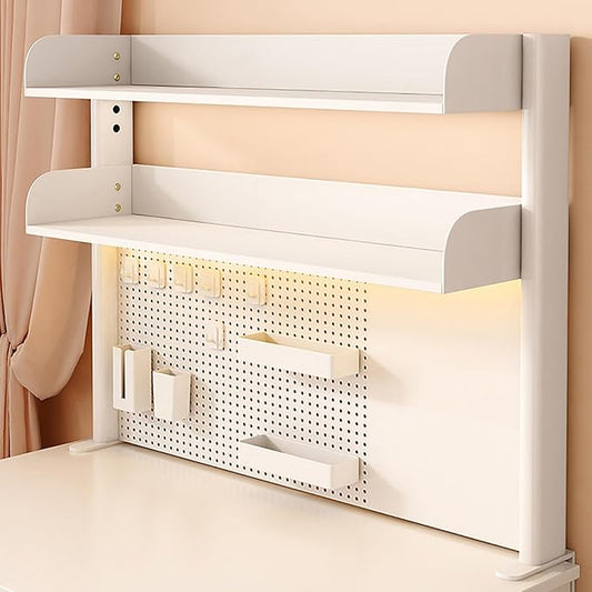 Desktop Bookshelf, Desk Extender Pegboard Workstation, 2 Tier Small Desk Extension Shelving Unit, Multipurpose Desktop Hutch Storage Organizer for Dorm Office Home(White,100x20x95cm/39x8x37in)