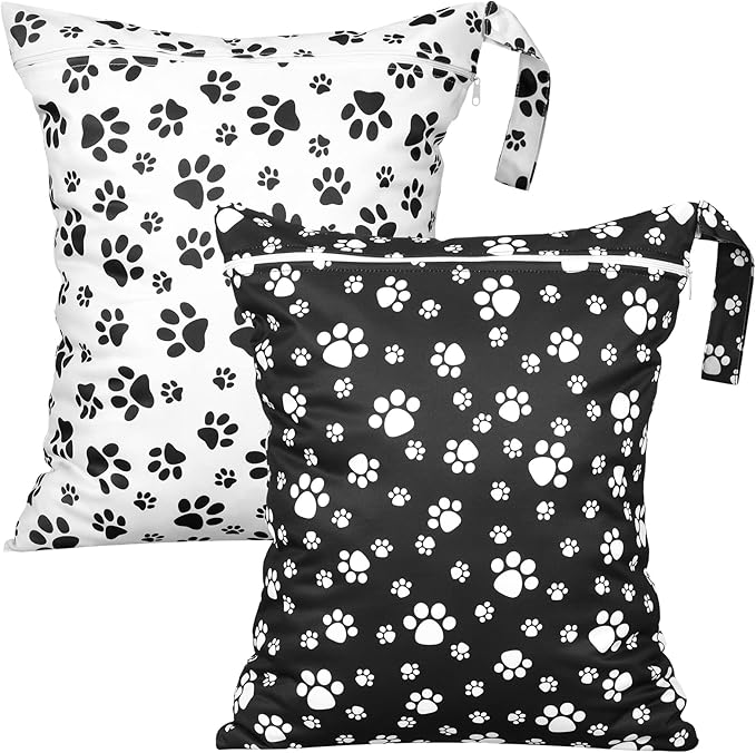 Shappy 2 Pack Large Travel Laundry Bags, Large Wet Dry Waterproof Dirty Clothes Bag for Suitcase, Swimsuit Beach Gym College Dorm Wet Bag(Paw)