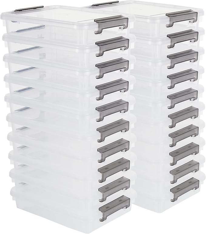Citylife 20 PCS Plastic Storage Bins with Latching Lids Portable Project Case Clear File Box Stackable Storage Containers for Organizing A4 Paper, Photo, Document, Scrapbook