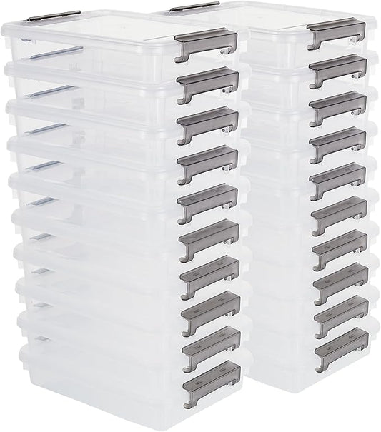 Citylife 20 PCS Plastic Storage Bins with Latching Lids Portable Project Case Clear File Box Stackable Storage Containers for Organizing A4 Paper, Photo, Document, Scrapbook
