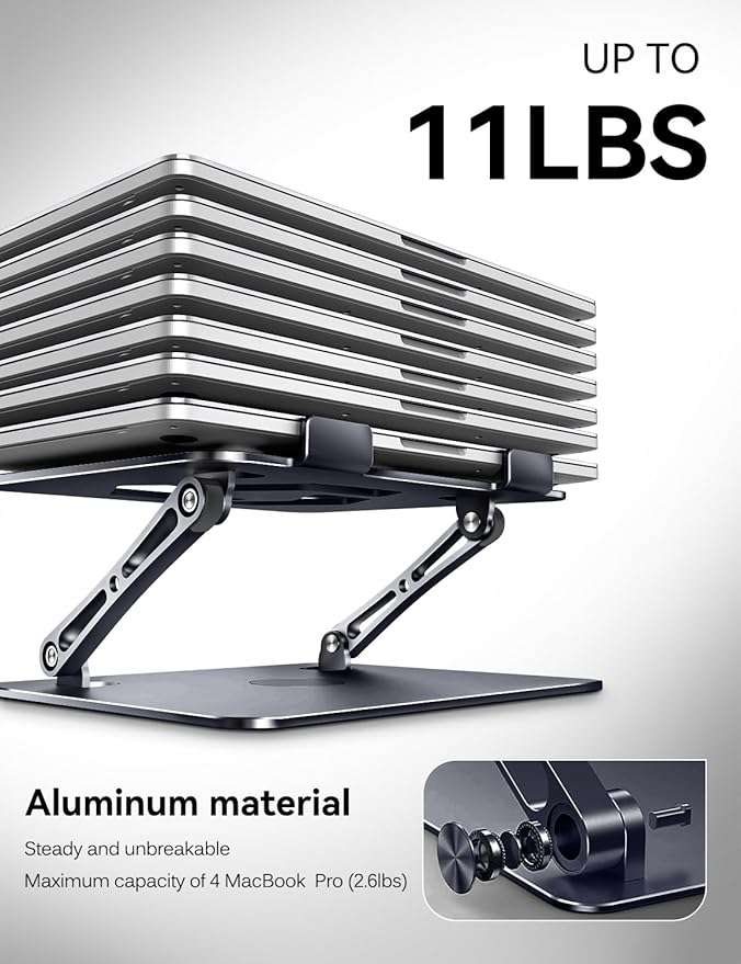 ivoler Adjustable Laptop Stand with 360° Rotating Base,Ergonomic Laptop Stand for Desk,Foldable & Portable Laptop Riser,Suitable for Collaborative Work, Fit MacBook/Laptop up to 16 inches[Space Gray]