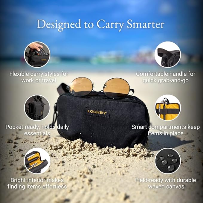 LOCHBY® Venture Pouch | Multipurpose Tactical Tool Bag | Water Resistant Waxed Canvas | Dual-Sided Zipper Pouch | for Motorcycle, Bike, EDC, Pen, Pencil, Art, Tech & Travel