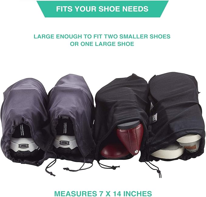 Lewis N. Clark Nylon Drawstring Travel Shoe Bags + Covers for Women & Men, 2 Pair, Charcoal/Black, 1 Pack