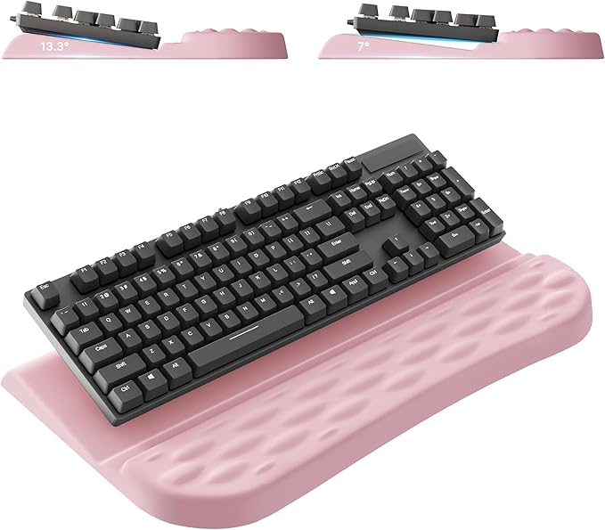 Laborio Keyboard Wrist Rest Stand for Desktop, 2 Angle Ergonomic Computer Keyboard Holder Stand, Key Board Riser with Wrist Support, Arm Rest for Office, Home, Desk(Pink)