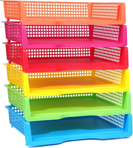 ZZYFGH 6 Pack Turn in Trays Classroom, Colorful Turn in Trays for Teachers, Plastic Classroom Paper Organizers, Stackable Tray for Classroom, Library, Drawers, Office Desk(13.4 * 9.5 * 2.7in)