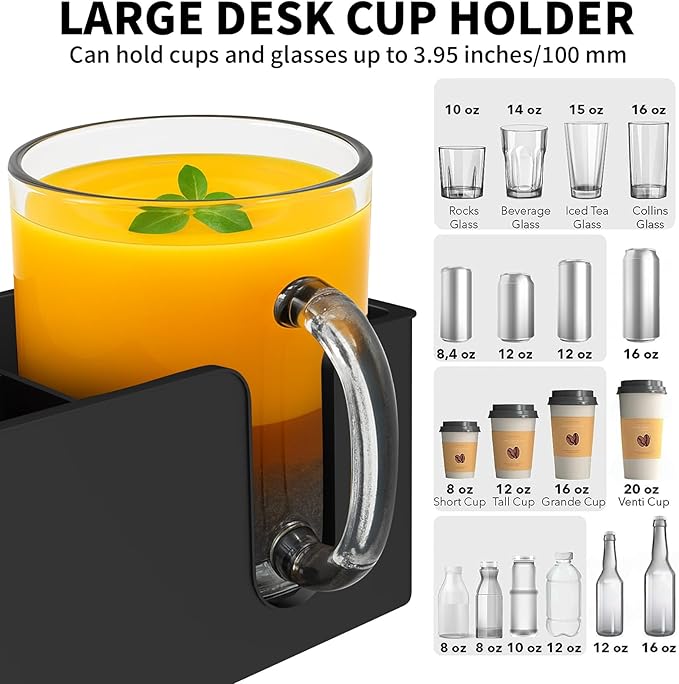 OOKUU 4-in-1 Desk Organizer- Large Desk Cup Holder Clamp with Headphone Stand, Pencil Holder and Phone Stand - Detachable, Rotating Hanger, Office & PC Gaming Accessories for Cup, Phone and Pen