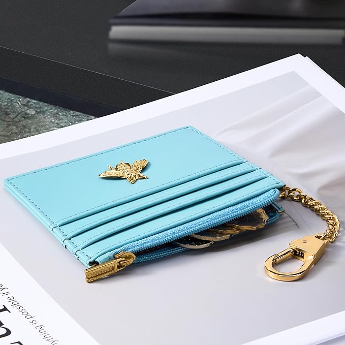 SEAVILIA Card Holder Keychain Wallet for Women with ID Window RFID Coin Purse Bee Gifts Slim Minimalist Small Wallet