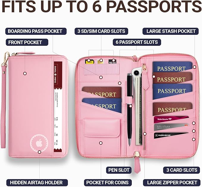 Travel Document Organizer - RFID Passport Wallet Case Family Holder Id Wristlet
