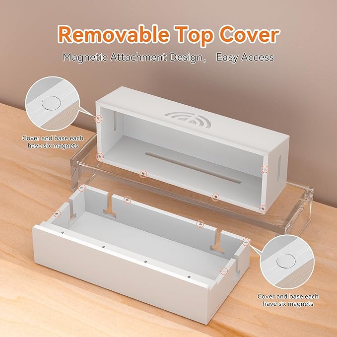 Bamboo Cable Management Box, White, 31X14X15.5CM, Cable Organizer Box for Desk with Conceal Power Cords and Power Strips, Suitable for Living Rooms, bedrooms, Offices and More