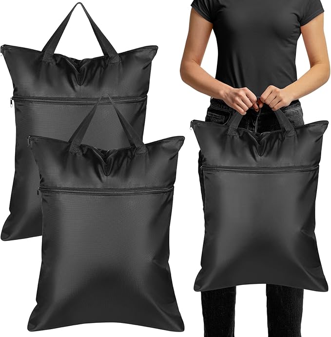 Kingdder 2 Pcs Large Travel Laundry Bag for Dirty Clothes with Handle 18" x 23" Heavy Duty Waterproof Wet Dry Bags with 2 Zippered Pockets for Swimsuit Sports Gym Dorm Towel Home(Black)