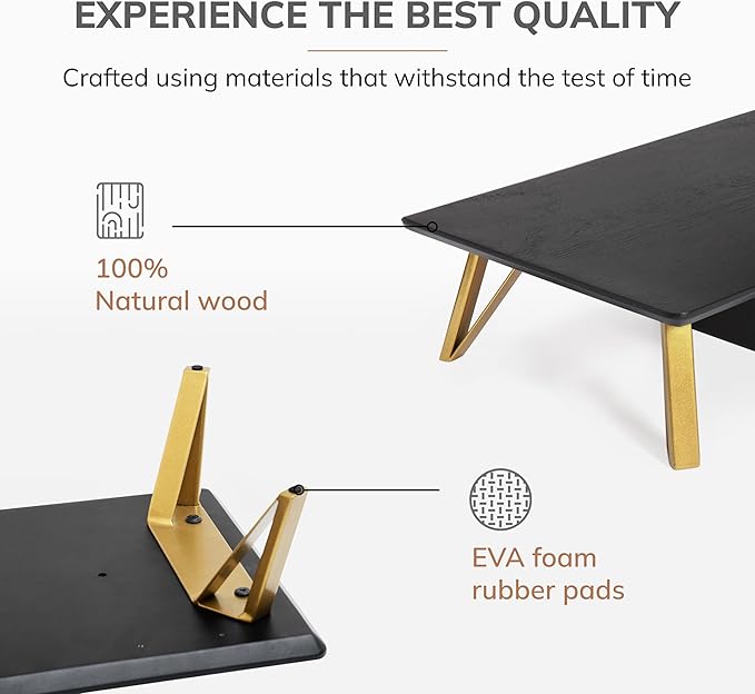 Anji Mountain Monitor Stand - Desktop Organizer & Laptop Riser, Ergonomic Monitor Riser, Space-Saving Monitor Stand for Desk, Durable Construction, Easy Assembly, Ideal for Home & Office,Black