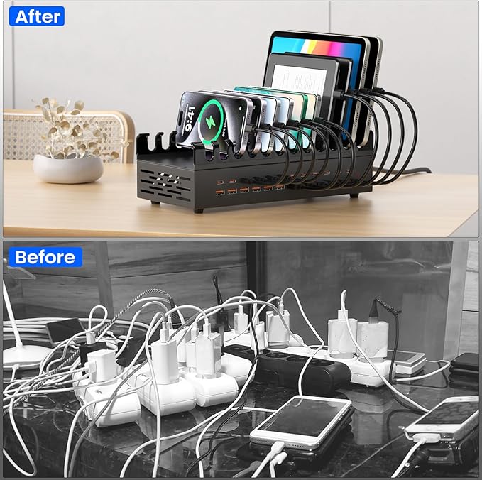 300W USB Charging Station for Multiple Devices, 24 Port USB C Fast Charging Station, Multi Device Charger Station Organizer Compatible with Tablet, Laptop, Cellphone, iPhone, iPad (300, Watts)