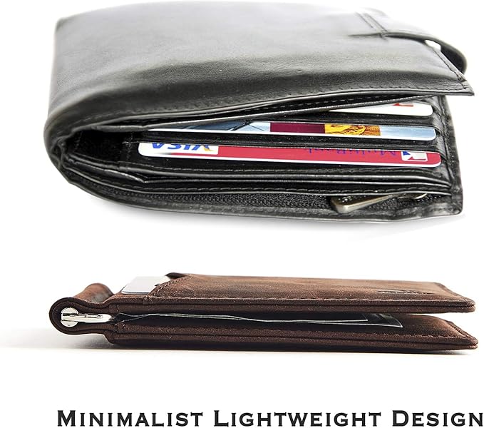 YBONNE Mens Slim Wallet with Money Clip Front Pocket RFID Blocking Thin Bifold Leather Card Holder Minimalist Mini Billfold