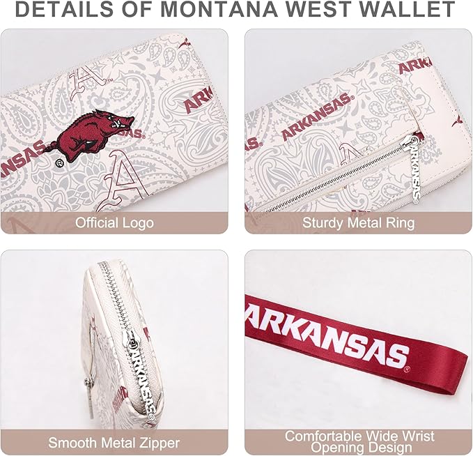 Arkansas Razorbacks Organizer Wallet with RFID Blocking & Keychain, Arkansas Team Logo Clutch Purse, Zip Wallet for Game Day, Concert, Graduation Gift | Beige, NC-AFU011BG