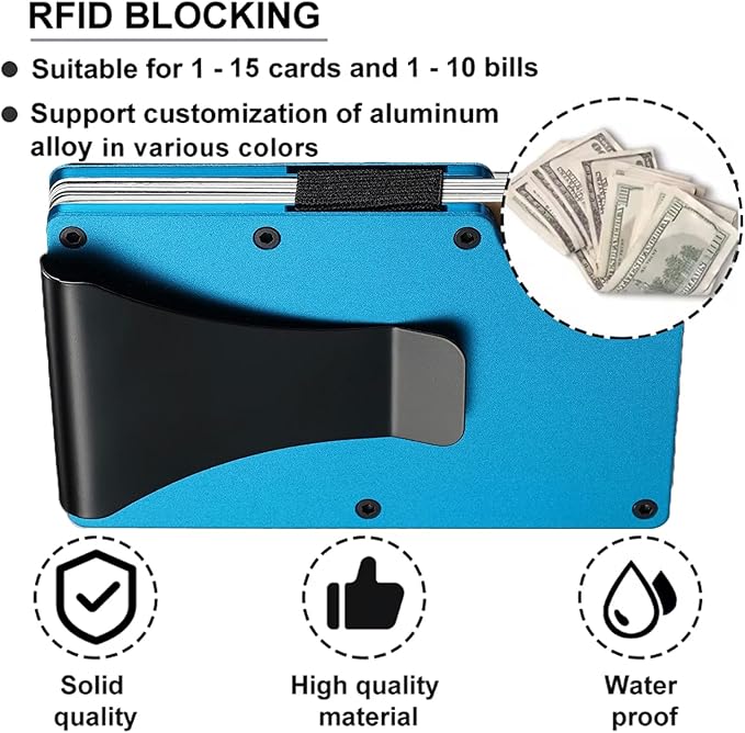 EDGE Metal Wallet for Men - Minimalist Slim Wallet - RFID Blocking Card Holder Money Clip, Smart Wallet - Aluminum Credit Card Holde Clip Turquoise