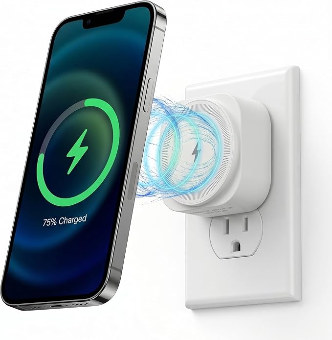 Wall Outlet Wireless Charger, Qi2 15W MagSafe-Compatible Magnetic Phone Charger with USB-C Port, Plug-in Cordless Design for Kitchen Counter & Nightstand, iPhone 17/16/15/14/13/12,White