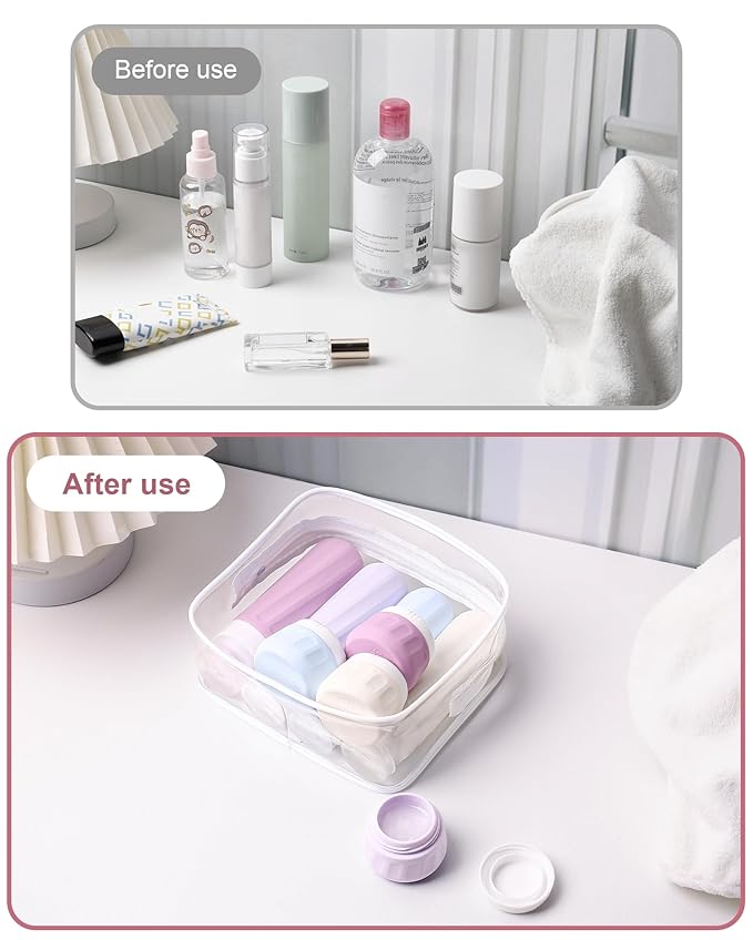 Mrsdry Travel Size Toiletries 8 Pack, TSA Approved 3oz/1oz Silicone Refillable Containers with Clear Travel Bag