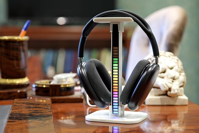 Headphone Stand, Headset Stand, LED Multi-Color Light, 2 in 1, Headset Holder, Gaming Accessories, Tabletop Setup (White)