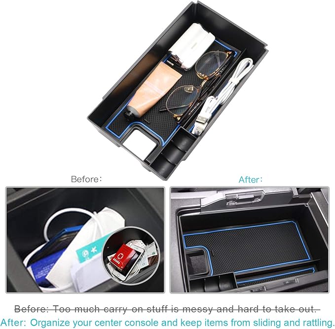 CDEFG 2021 2022 2023 Venza Console Organizer: Center Console Insert ABS Black Material Armrest Organizer Tray Secondary Storage Box Compatible with 2021 2022 2023 Venza Interior Accessories (blue)