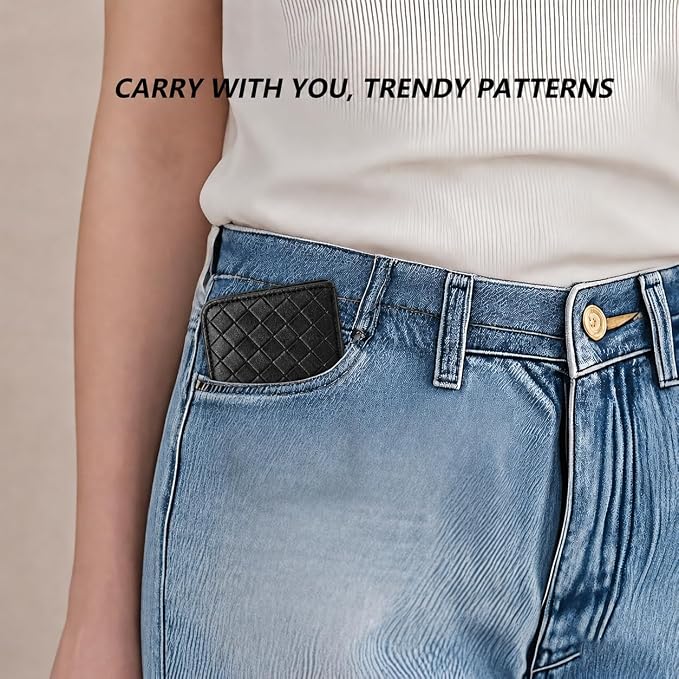 Ladies change card bag, zip storage bank card case, small portable 11 large capacity pouch, holds banknote change credit card(Braided pattern in black)