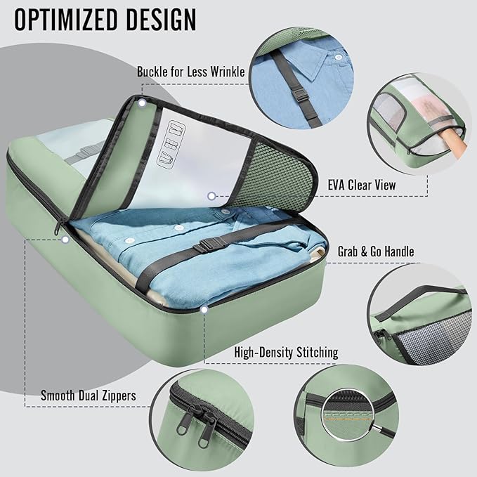 Veken 8 Set Packing Cubes for Travel Essentials, Suitcase Organizer Bags in 4 Sizes, Carry-On Luggage Accessories with Large Laundry & Hanging Toiletry Bag, Must-Have for Airplane, Road Trip & Camping
