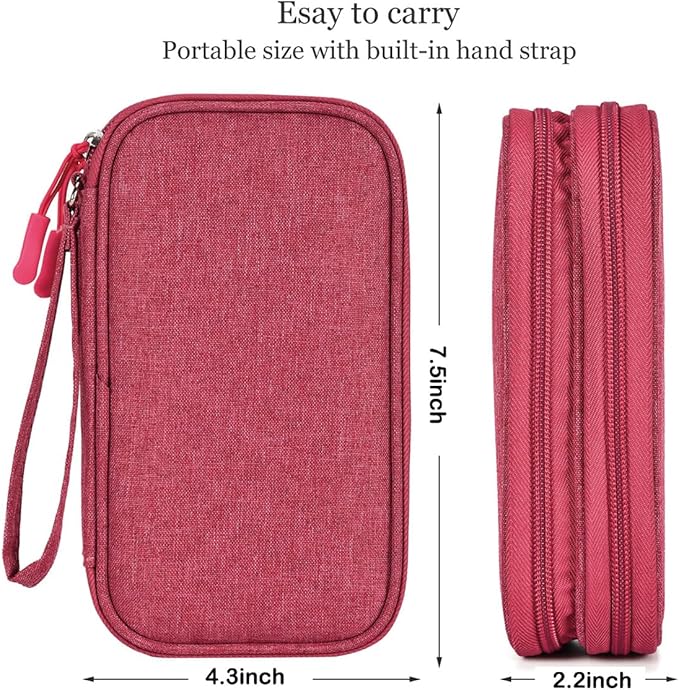 CAAORDKSO Small Cable Organizer Bag, Charger Organizer Case Pouch Travel Bag, Waterproof Electronics Accessories Case for USB, Cable, Cord, Charger, Phone, Power Bank, Earphone (Rose Red, Medium)