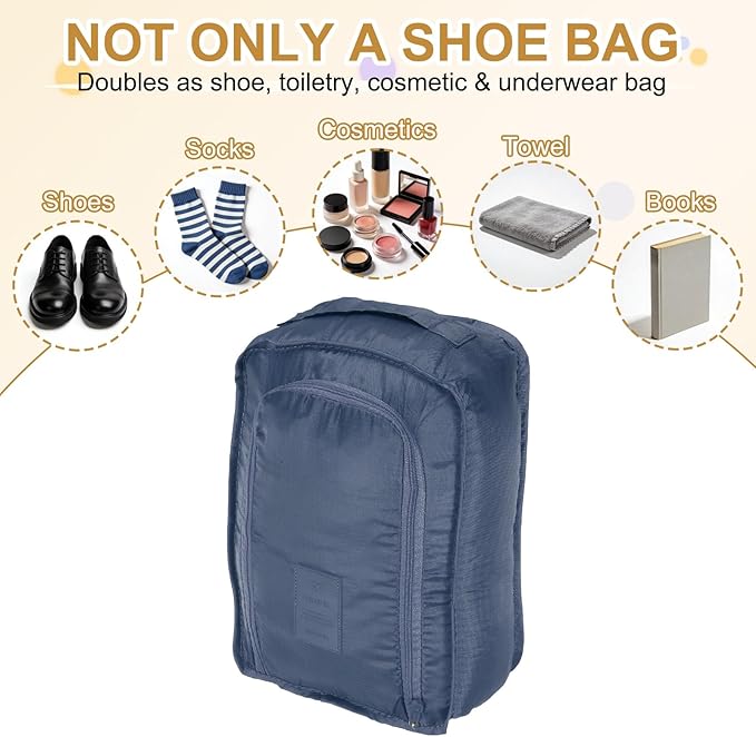 Foldable Travel Shoe Bag, Waterproof Shoe Pouches Organizer with Handle Travel Packing Cubes -Fitting for Storing (Sneakers/Sandals/Fitness Shoes) 2 Pcs & Navy Blue