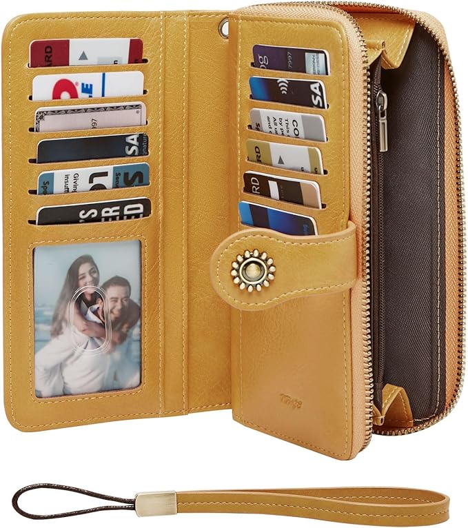 TFKGS Wallet for Women RFID Blocking Leather Large Capacity Card Holder Ladies Phone Clutch Travel Long Purse Wristlet | RFID Blocking, Leather, Large Capacity, Ladies, Travel