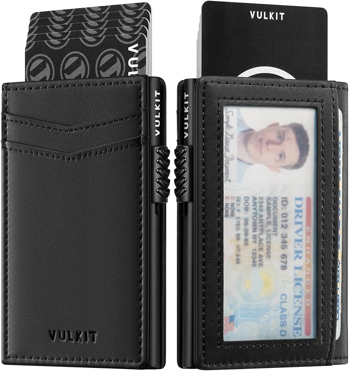 VULKIT Men's Slim Wallets Pop Up Card Holder RFID Blocking Metal Wallet Minimalist Design Holds Up to 11 Cards