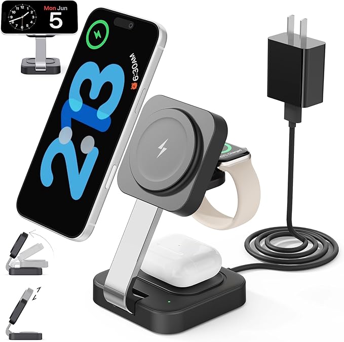 RYND 2026 Traveling Wireless Mag-Safe Fast Charging Station,Magnetic 3 in 1 Charger with iPhone 17 16 15 14 13 12 Pro Max Plus,Apple Watch Series & Air pods 4 3 2 Pro-Gifts for Wife & Husband(Black)