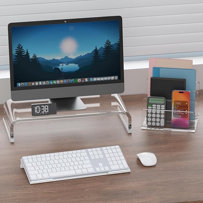 Richboom Acrylic Tilted Computer Keyboard Holder for Easy Ergonomic Typing, Keyboard Stand for Office Desk, Home, School, White