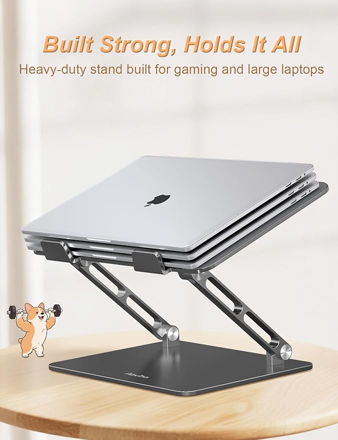 Laptop Stand for Desk-Adjustable, Foldable, Portable, Ergonomic Aluminum Notebook Riser with Unique Puppy Cooling Vent, Desk Gift for 10-17.3" Devices Mac, Dell, HP, Lenovo, Samsung, Gray