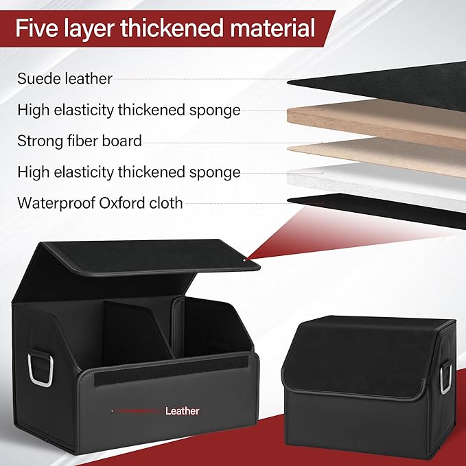 JEYODA Suede Leather Trunk Organizer, Large Capacity Soft Car Organizers and Storage,foldable,with lip, for Car SUV/Jeep/Sedan/Home/Camping (Black,Small)