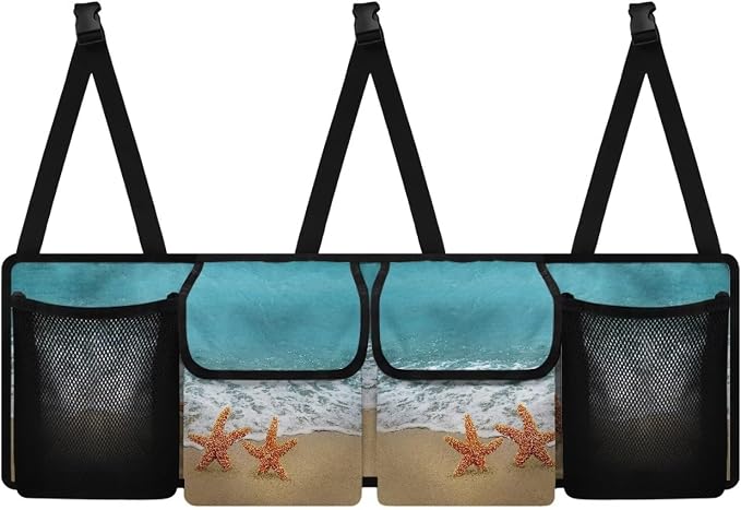 Sea Starfish Trunk Organizer and Storage, Backseat Hanging Organizer for SUV, Truck, MPV, Waterproof, Collapsible Cargo Storage Bag with 4 Pockets