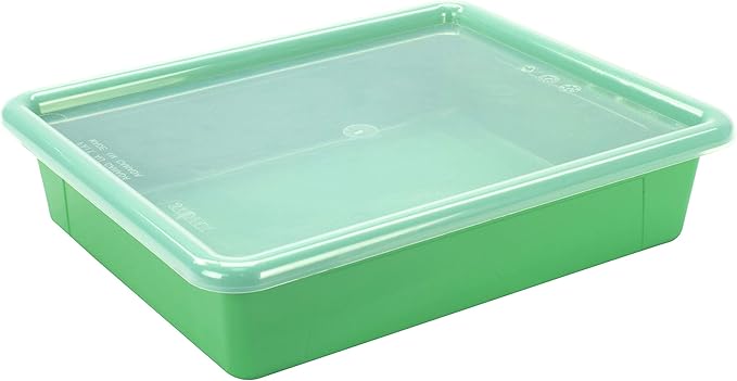Storex Letter Size Flat Storage Tray – Organizer Bin with Non-Snap Lid for Classroom, Office and Home, Green, 5-Pack (62539A05C)