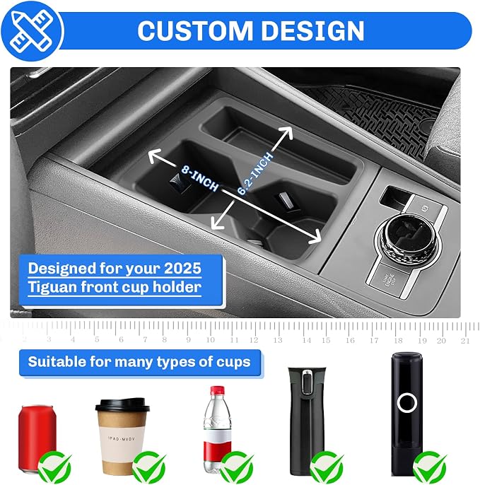 SXCY for 2025 2026 VW Tiguan Accessories Cup Holder Insert Silicone Cup Holder Limiter 2025 2026 Tiguan Drink Holder Adapter Non-Slip Drink Stopper Stabilizer