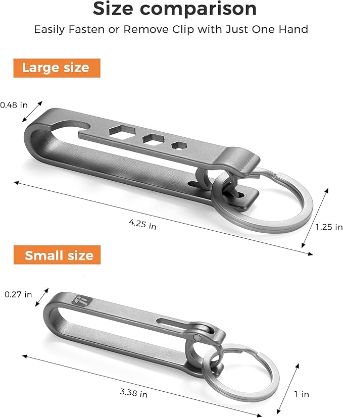 Belt KeyChain Clip,Titanium Belt Key Holder,Belt Clip for Keys,EDC Belt Loop Keychain for Men,Key Ring Holder