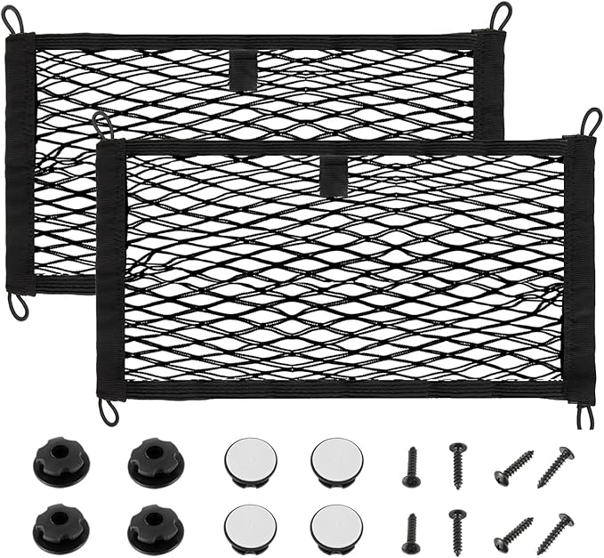 23.6'' x 9.8'' Universal Elastic Cargo Net Pocket with Screws & Hooks for Trunk RV Boats Home Cargo Storage – Keeps Items Secure & Organized(2 Pack)