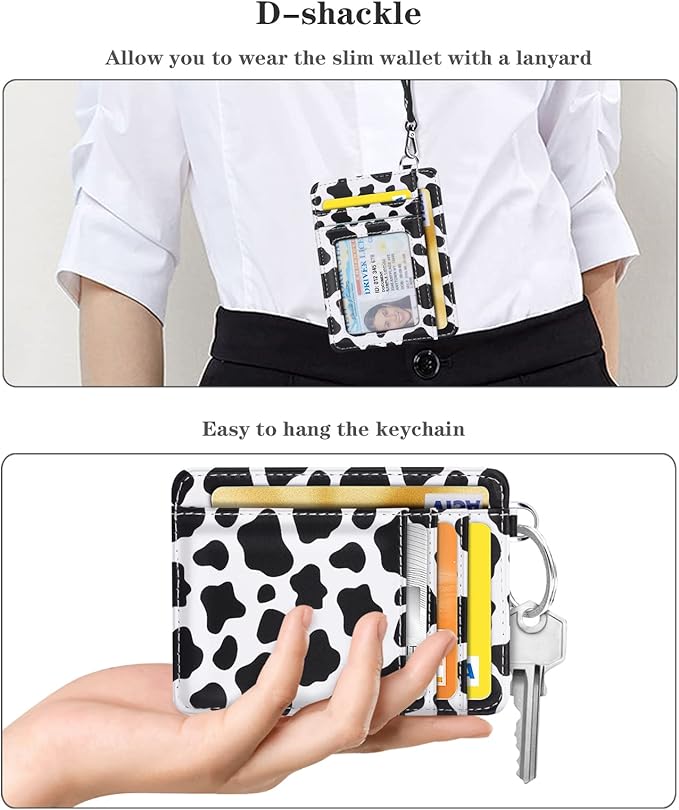 Coco Rossi Slim Front Pocket Wallet RFID ID Card Holder Cute Small Wallet with Keychian for Women,Cow