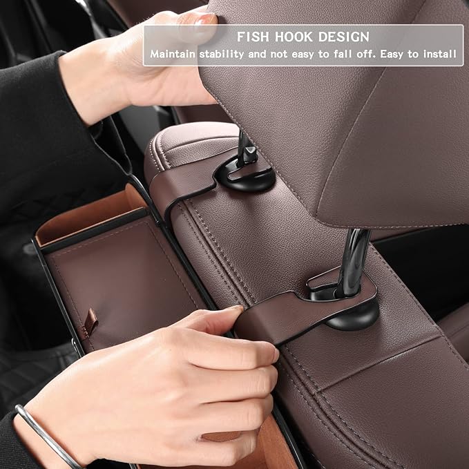 Car Seat Back Organizer - Stylish & Functional Storage for Family Adventures - Cup Holders, Tissue Box & Hooks - Perfect for Kids, Road Trips & Travel (Brown)