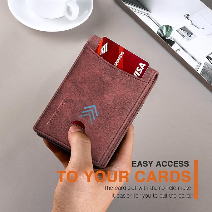 RUNBOX Slim Wallet for Men Genuine Leather RFID Blocking Bifold Minimalist Front Pocket Mens Wallet with Money Clip Thin Gift Box