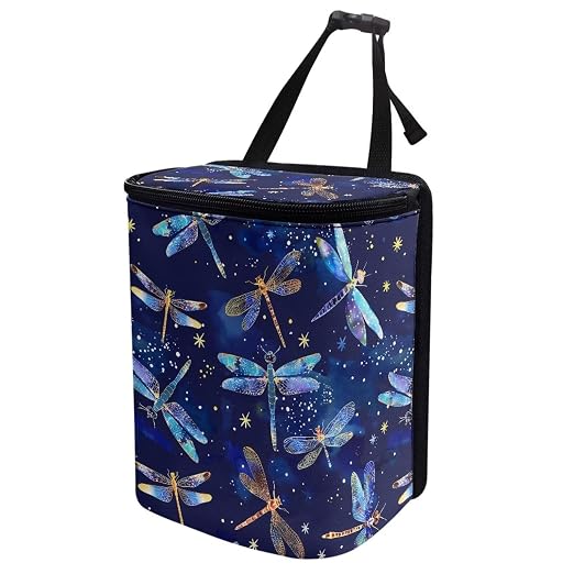Car Trash Bin Collapsible Car Organizers and Storage for Front Seat Multipurpose Trash Bag Automotive Garbage Can Car Accessories Interior Car Organizer, Dragonfly Pattern