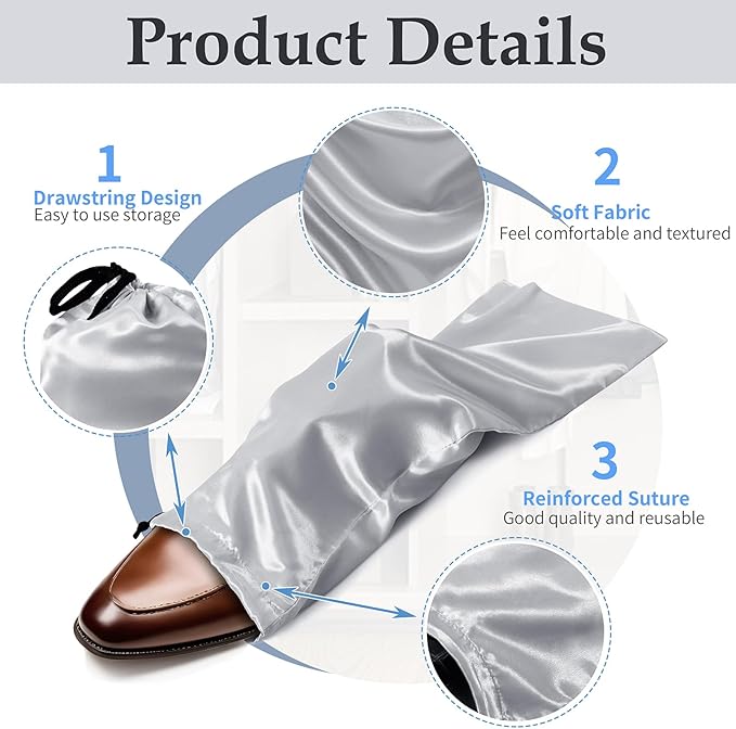 Ersmak 6 Pack Shoe Bags for Travel - Satin Shoe Bag with Drawstring - Grey Shoe Storage Bags for Protecting Storage Shoes - 17.7 x 7.9 In
