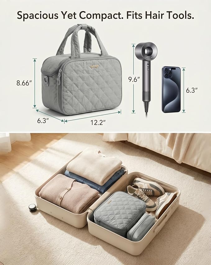 Lightweight Structured Travel Toiletry Bag for Women - Wide-Open Puffer Mini Duffel with Removable Divider, Waterproof Lining, Water-Resistant Exterior, Fits Full-Size Bottles & Shower Essentials
