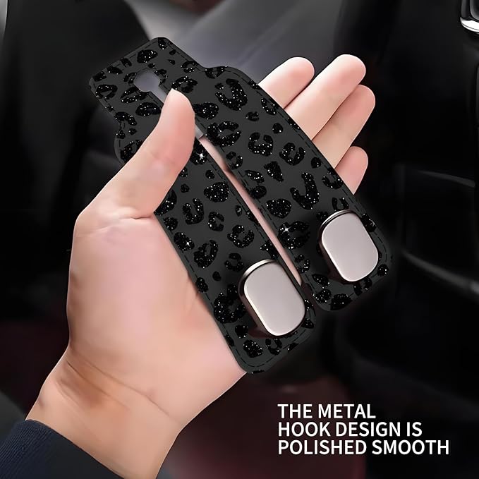 Car Seat Headrest Hook, Universal Leather Cute Hanger Holder Hook, Storage Organizer Interior Accessories for Purse Bags Handbag Luxury Black Leopard