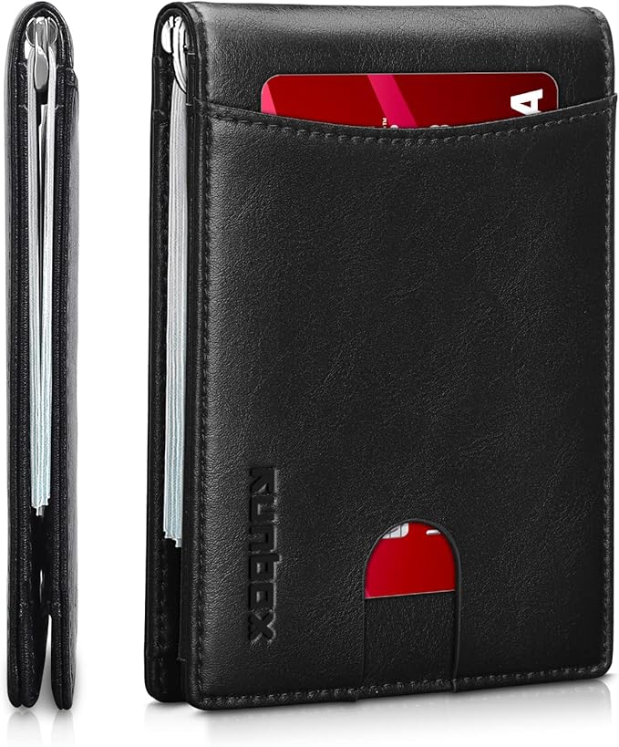 RUNBOX Slim Money Clip Wallets for Men RFID Blocking 11 Card Holder Minimalist Small Thin Carbon Leather Bifold Mens Front Pocket Wallet Gift Box