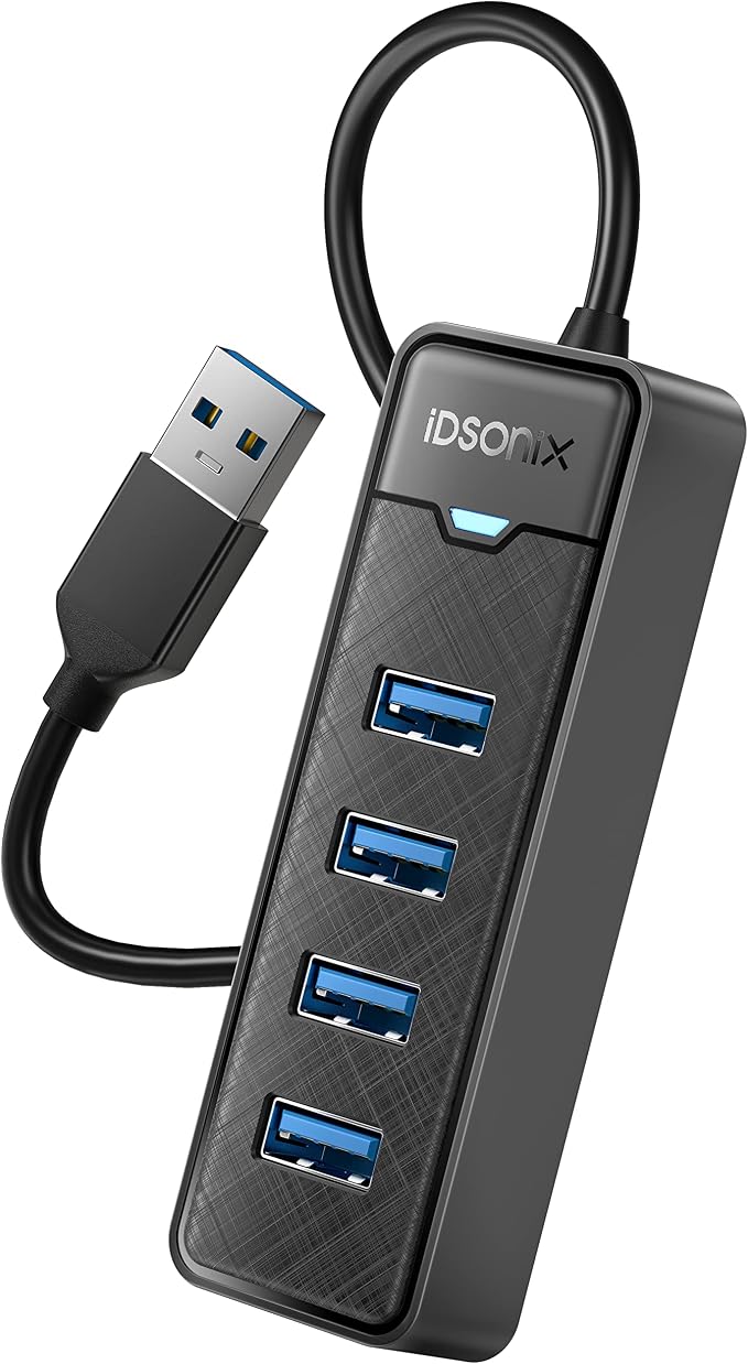 iDsonix USB 3.0 Hub, 4 Ports USB Hub for Laptop, 5Gbps USB Splitter Multiport Adapter, USB Extension Cable Hub for PC, Desktop, Xbox, Flash Drive, HDD, Console, Printer, Keyboards, Mouse