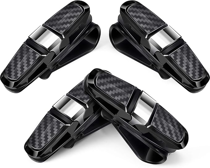 Boao 4 Pcs Sunglasses Holders for Car Sun Visor, Glasses Ticket Card Clip Mount Hanger, Double-Ends Clip 180 Degree Rotational Car Visor Accessories(Silver)
