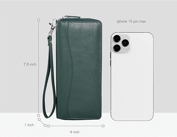 Oak Leathers Green Leather Wallet for Women - Medium RFID Womens Wallet Clutch with 8 Credit Card Holder, Coin Pocket, Gift for Women’s