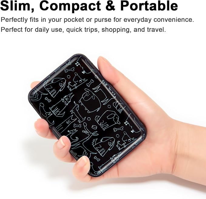 Credit Card Holder Wallet for Women Men RFID Blocking Small Metal Business Aluminum Protector Sleeves Slim Mini Cards Case (Black Funny Dogs Collection)